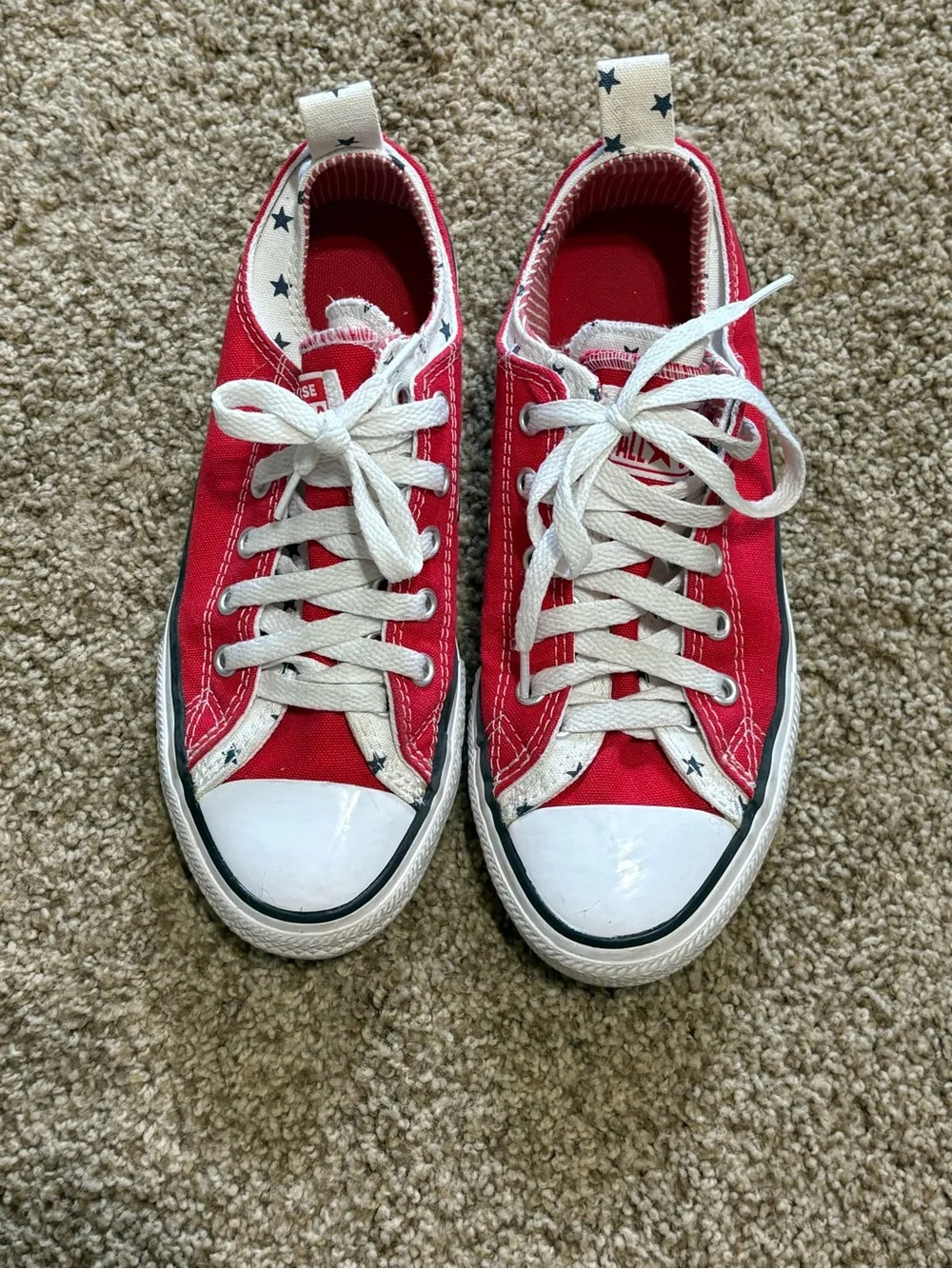 Converse Kids Low Top Canvas Sneakers - Red with White Accents